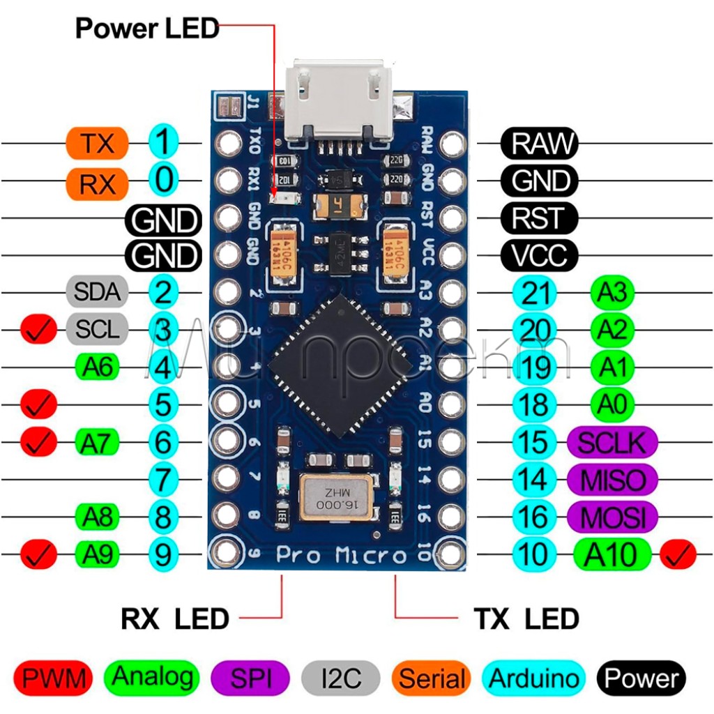 Плата разработчика Arduino Pro Micro на  ATmega32U4 Micro-USB Type-C