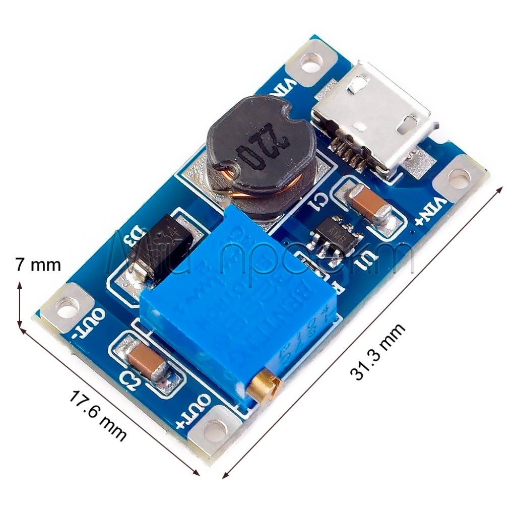 MT3608 Повышающий регулируемый DC-DC модуль с micro-USB разъемом