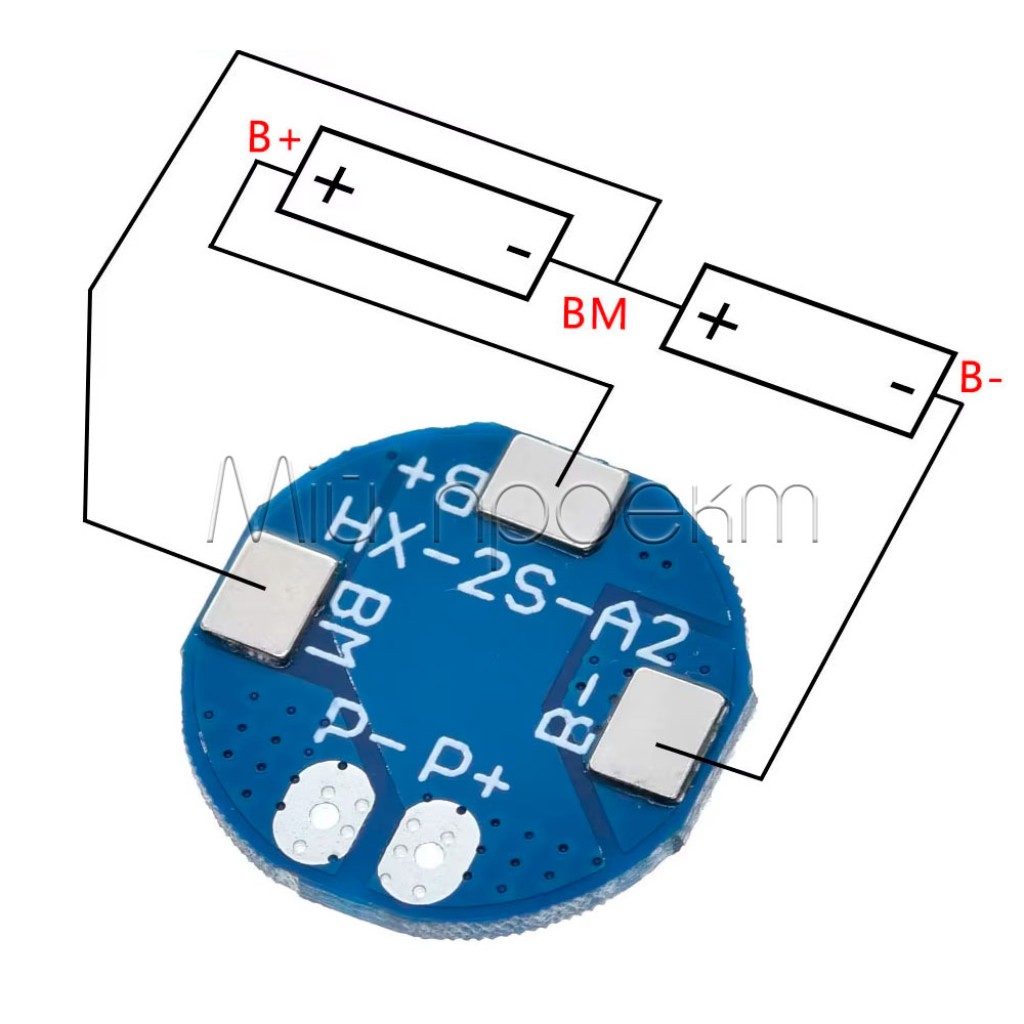 BMS контроллер HX-2S-A2 плата защиты аккумулятора Li-Ion 18650 круглая (7A 8.4V)