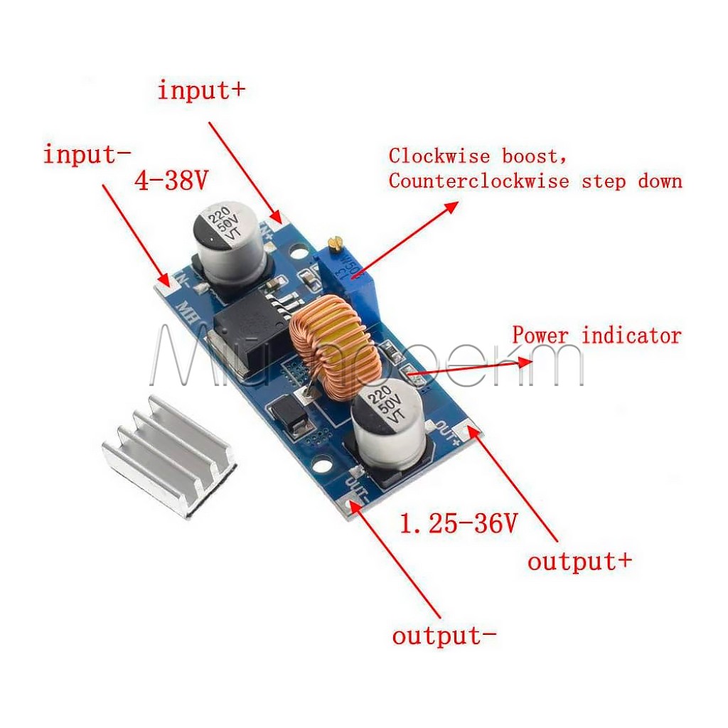 XL4015 понижающий модуль DC-DC (4 - 38V до 1.25 - 36V) 5А
