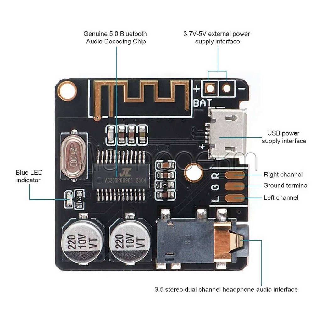 Bluetooth 5.0 стерео аудио модуль XY-BT-Mini VHM-314 (разъем Micro-USB, Type-C)