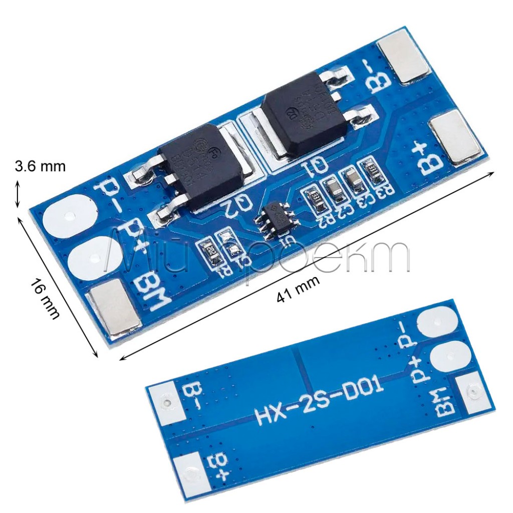 BMS Контроллер заряда защиты Li-Ion 18650 2S 8A (15А пиковая) с/без балансировки