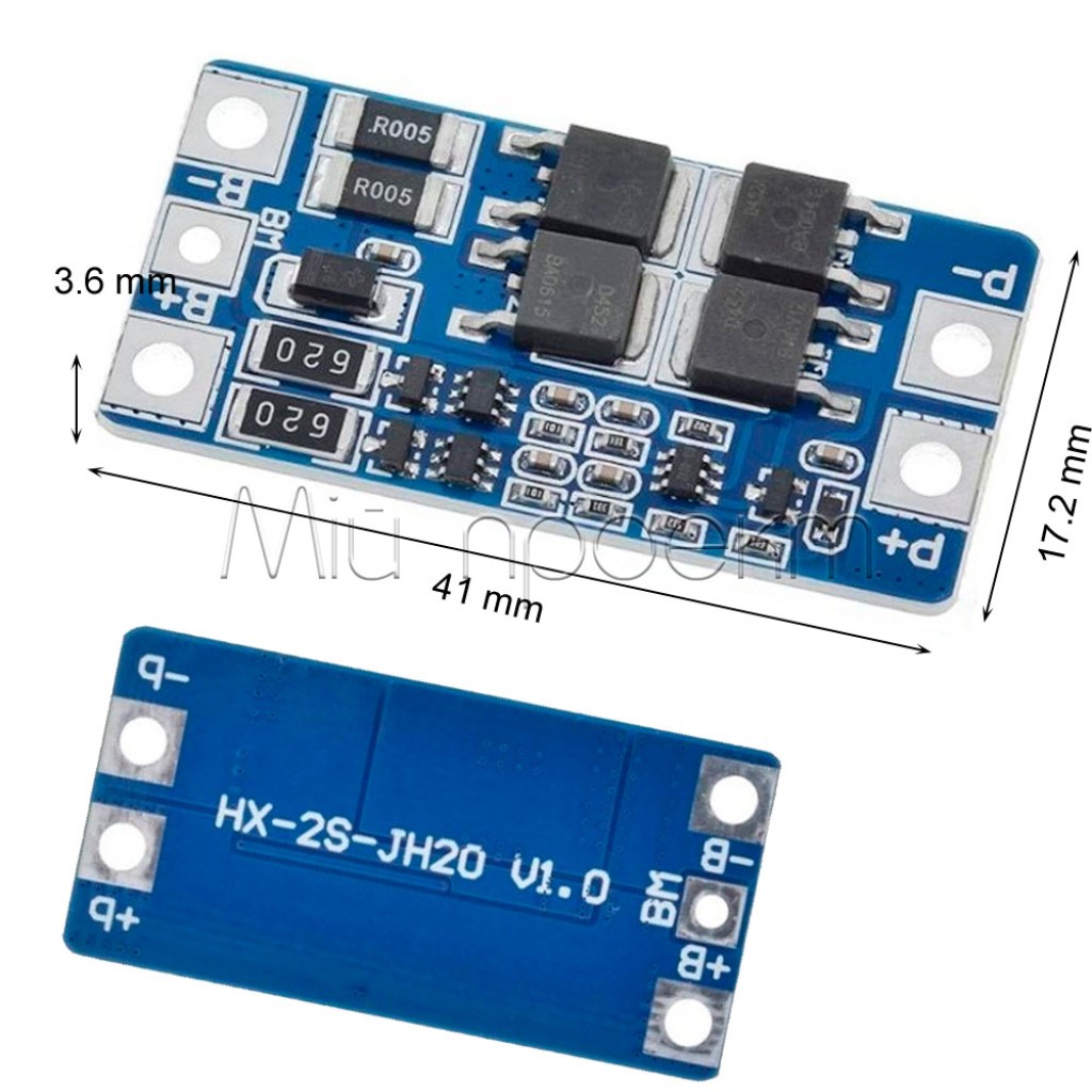 BMS Контроллер заряда защиты Li-Ion 18650 2S 8A (15А пиковая) с/без балансировки