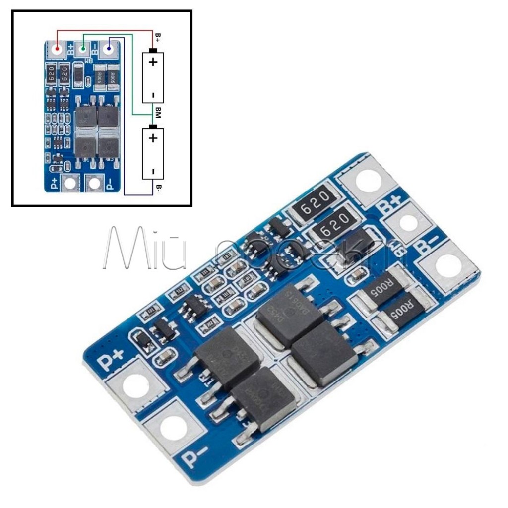BMS Контроллер заряда защиты Li-Ion 18650 2S 8A (15А пиковая) с/без балансировки