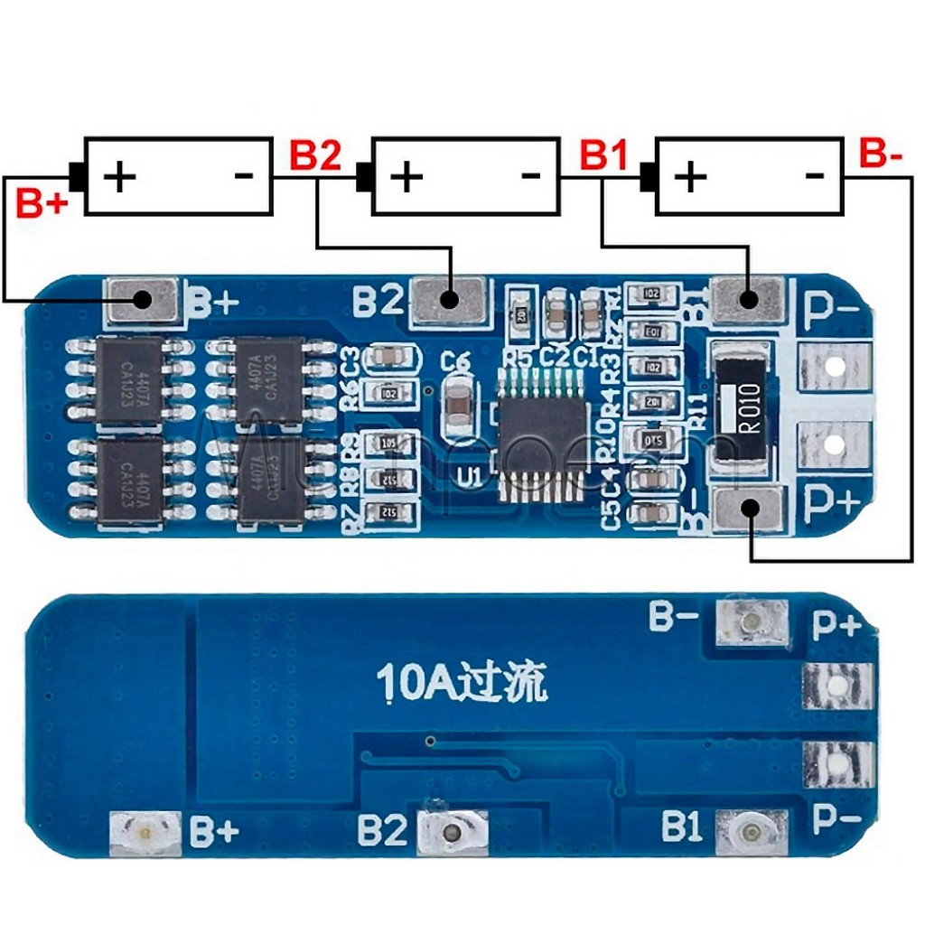 BMS HX-3S-01 Плата защиты Li-ion аккумуляторов (10A 12,6V)