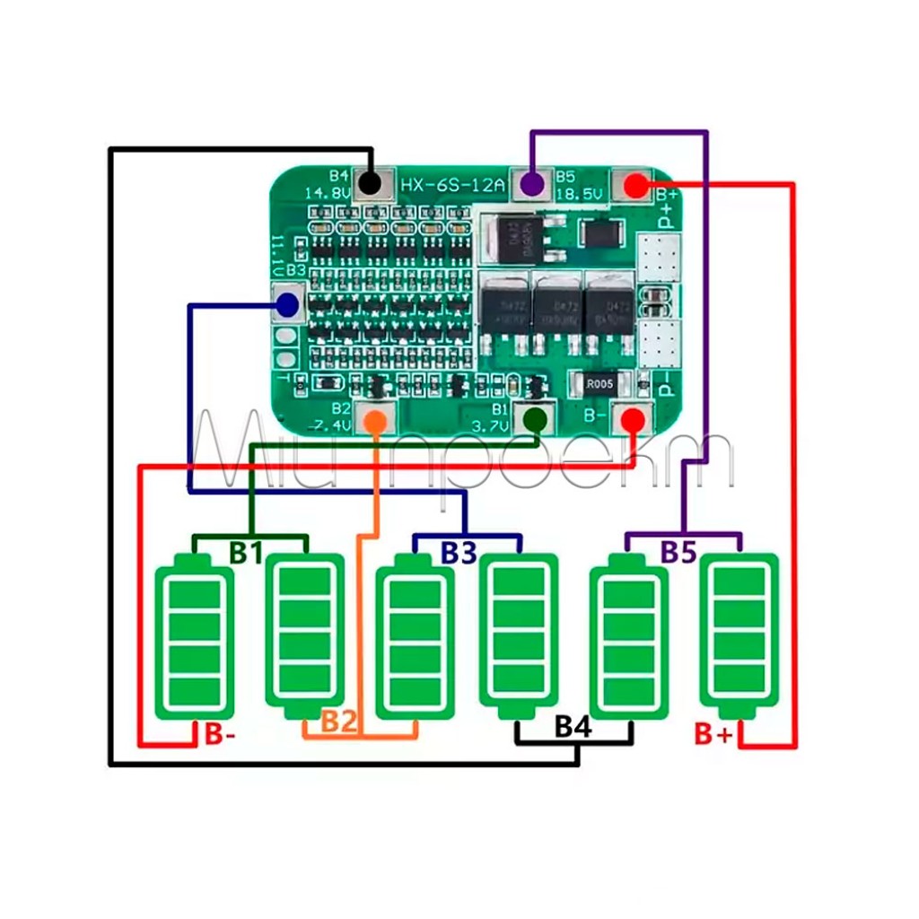 HX-6S-12А BMS контролер 6 Li-Ion (12А 24В)