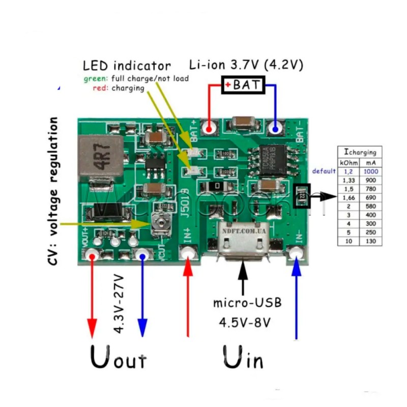 J5019 Підвищуючий перетворювач з модулем заряду li-ion акумулятора