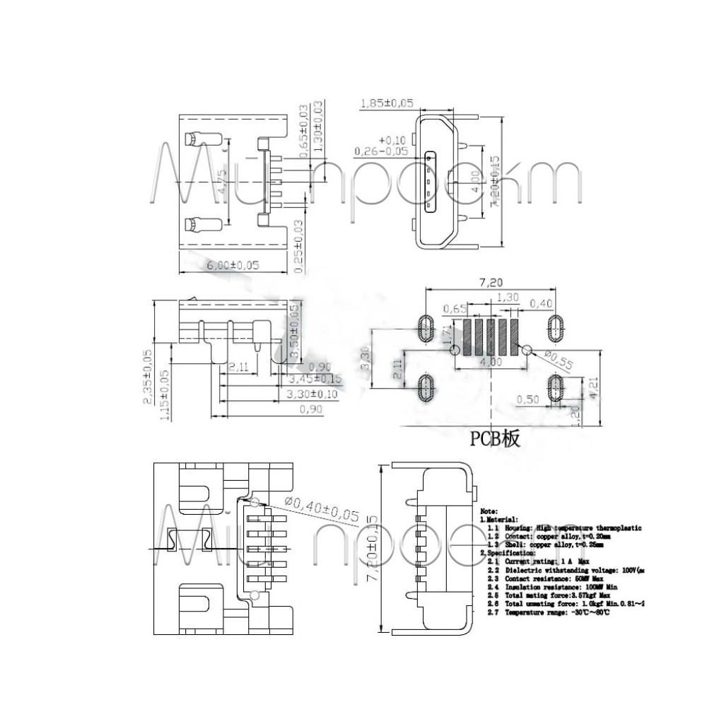 MK5B гнездо (разъем) Micro-USB (5pin 5,9мм)
