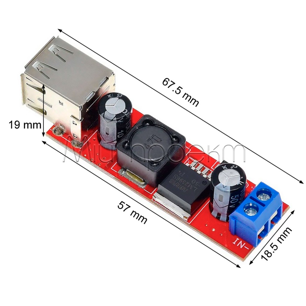 Стабилизатор понижающий DC-DC (2 USB 6-40В) на 5В 3А LM2596S