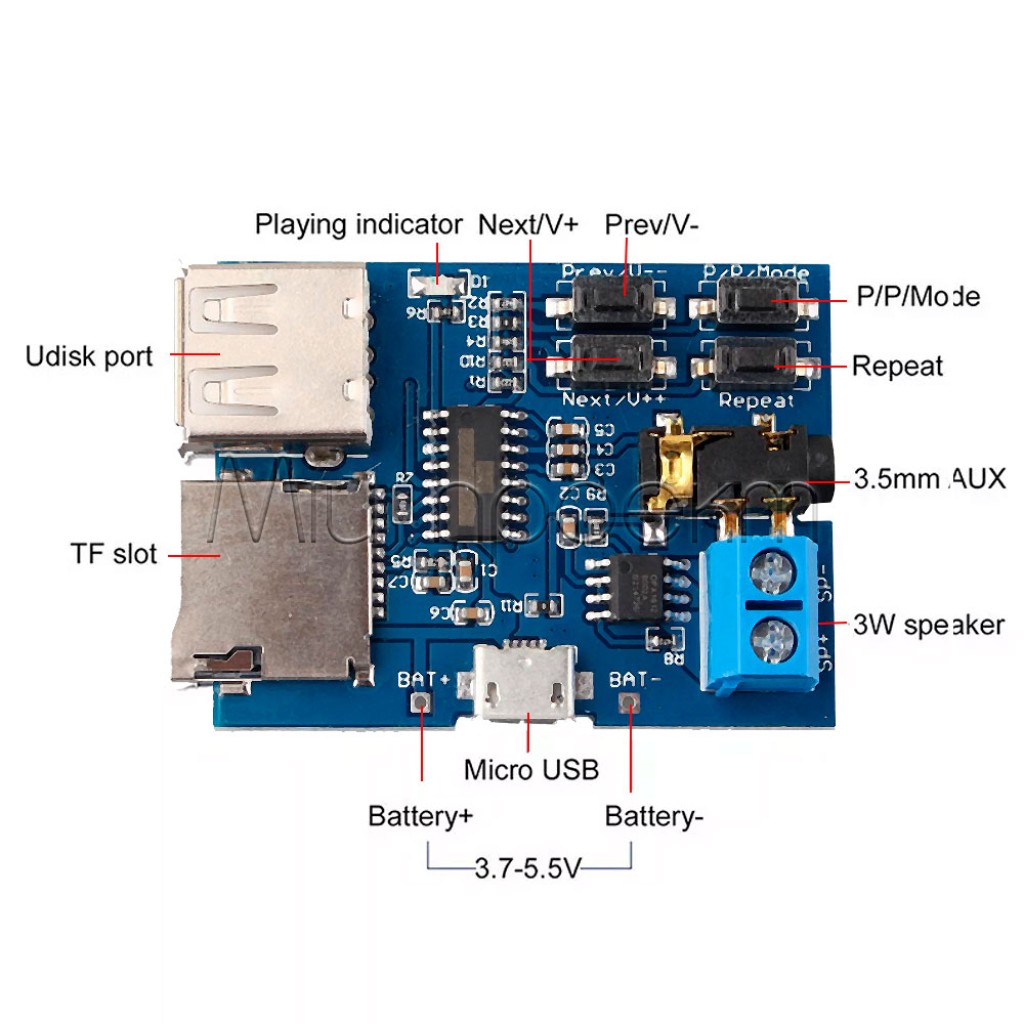 Голосовой (звуковой) модуль USB/SD MP3 декодер на чипе GPD2846A