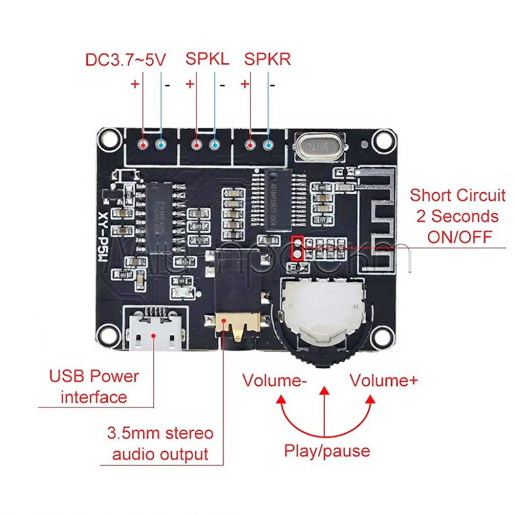 XY-P5W Стерео усилитель с Bluetooth 5.0 (2х5Вт) на PAM8406