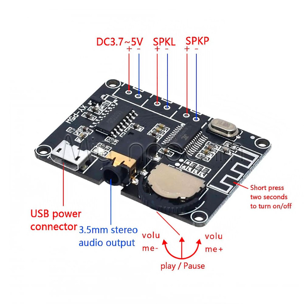 XY-P5W Стерео усилитель с Bluetooth 5.0 (2х5Вт) на PAM8406