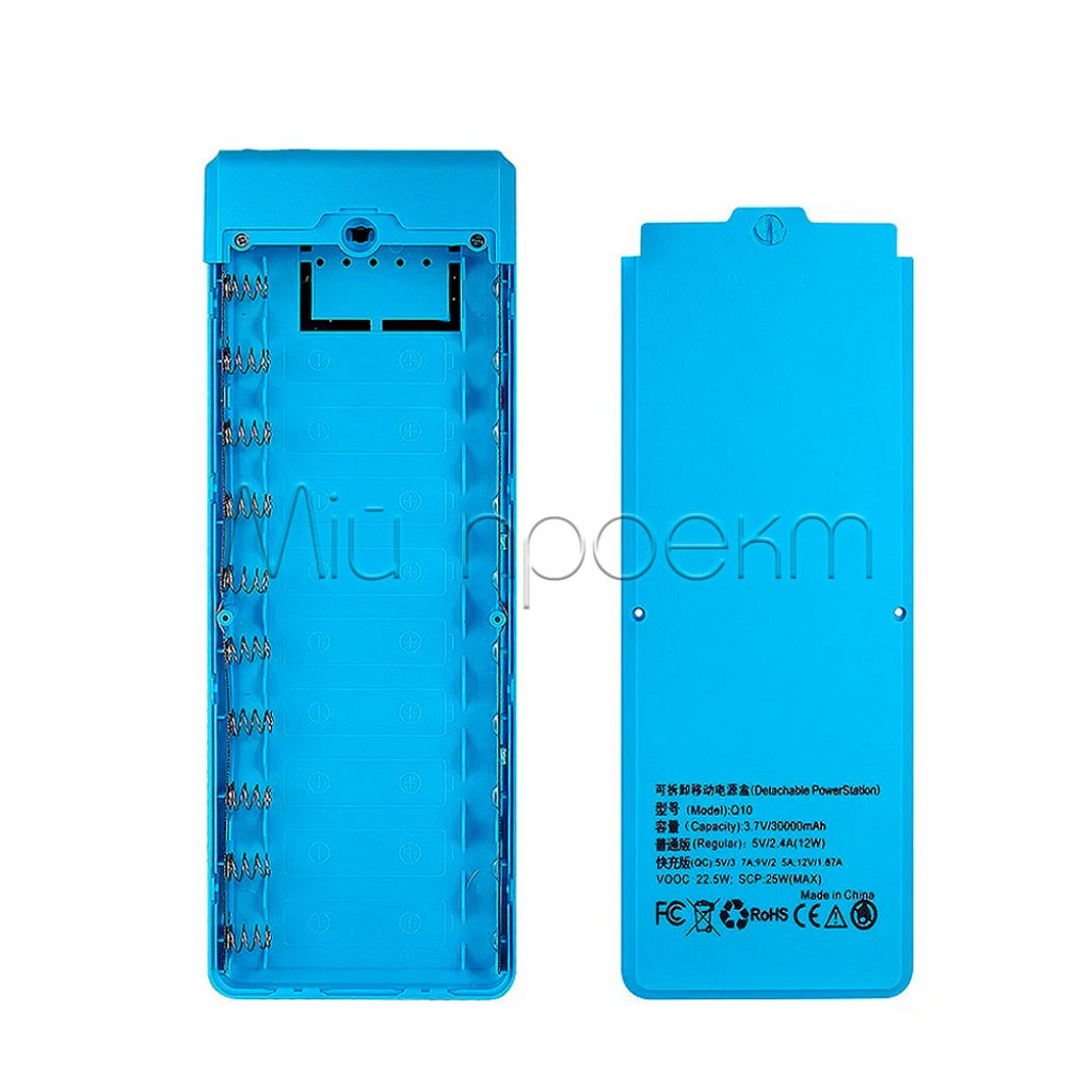 Корпус Power Bank до 10 аккумуляторов 18650 (2хUSB, microUSB, Type-C, 3А, LCD экран, QC 3.0)