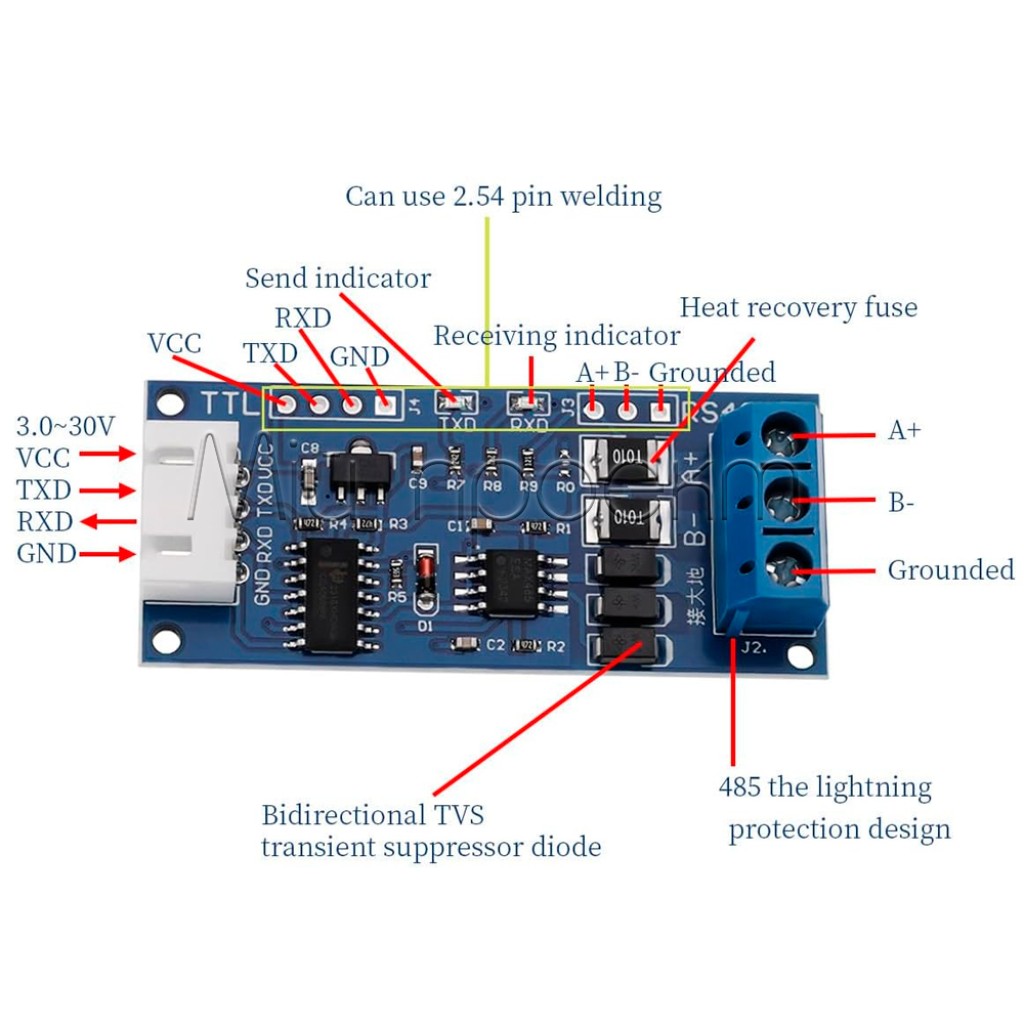 XY-485 перетворювач інтерфейсу RS-485 UART TTL (3-30В) з грозозахистом і авто-контролем потоку