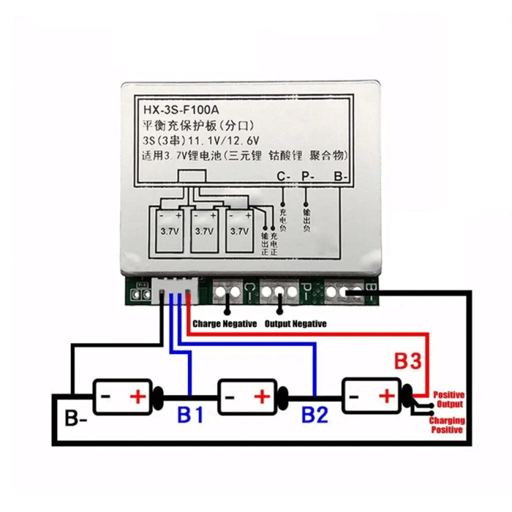 HX-3S-F100A BMS контролер заряду розряду (12,6V 100A) з балансуванням