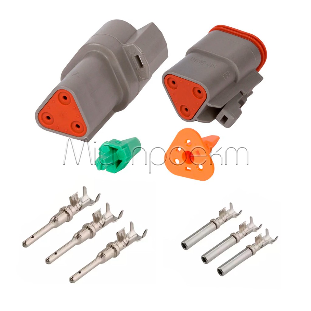 Комплект автомобильных 2-3-4-6pin разъемов Deutsch DT (DT04-2P-3P-4P-6P / DT06-2S-3S-4S-6S) с контактами и уплотнителями