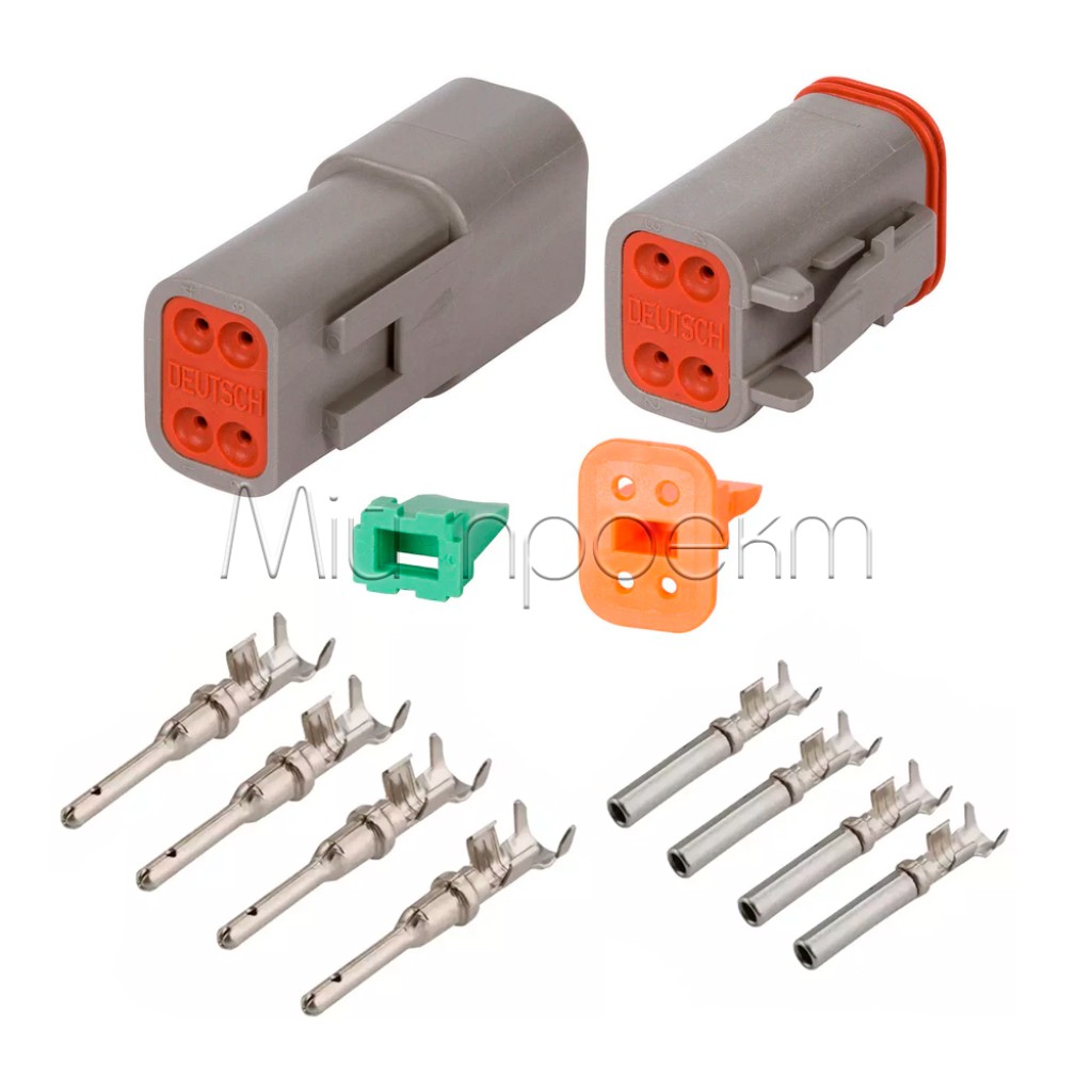 Комплект автомобильных 2-3-4-6pin разъемов Deutsch DT (DT04-2P-3P-4P-6P / DT06-2S-3S-4S-6S) с контактами и уплотнителями