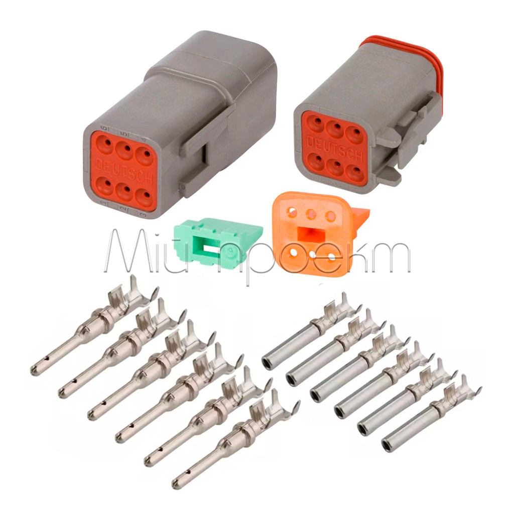 Комплект автомобильных 2-3-4-6pin разъемов Deutsch DT (DT04-2P-3P-4P-6P / DT06-2S-3S-4S-6S) с контактами и уплотнителями