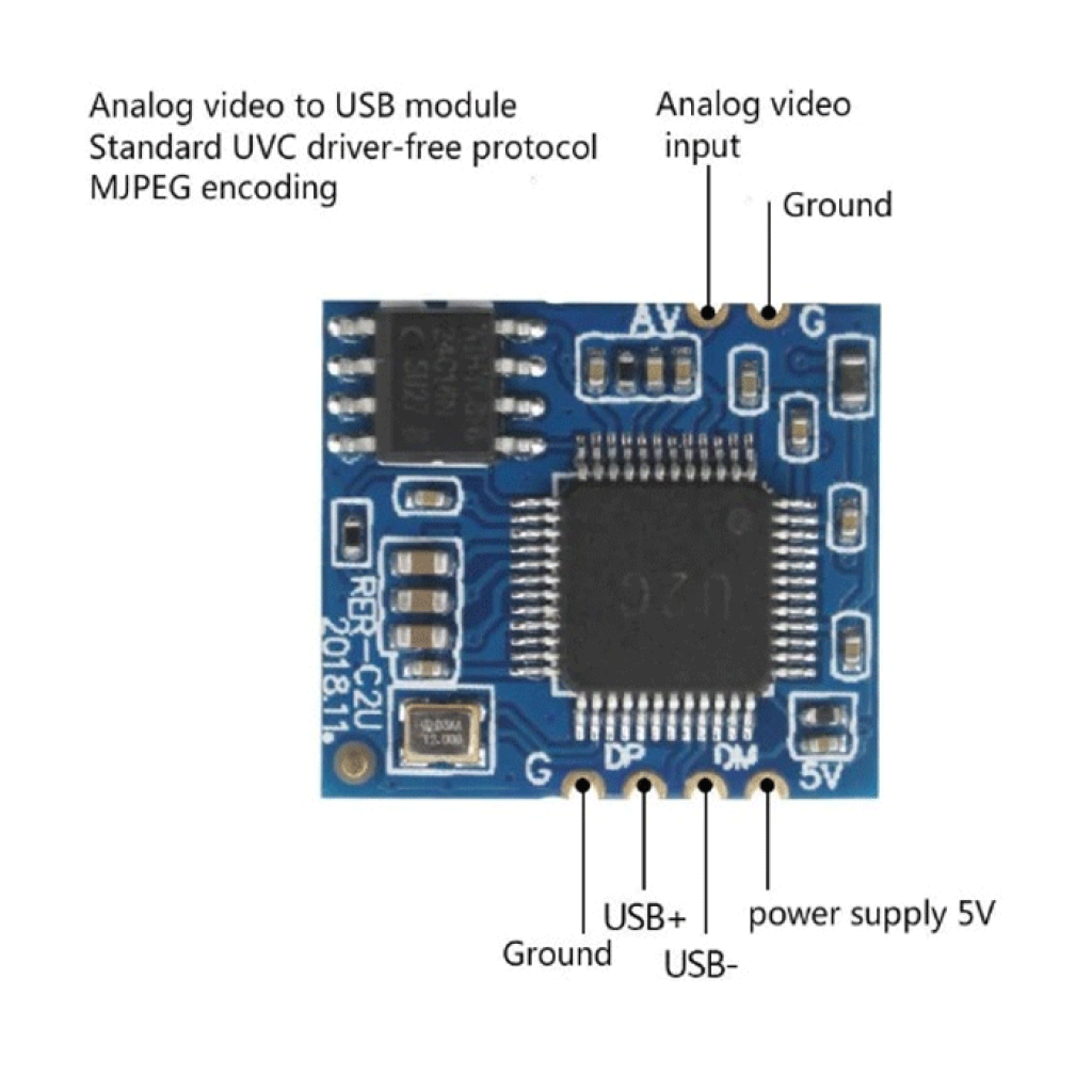 Преобразователь AV CVBS в USB (UVC бездрайверовый протокол MJPEG)