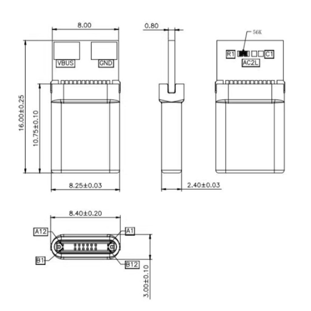  AC2L Type-C Коннектор 2-Pin "Папа"