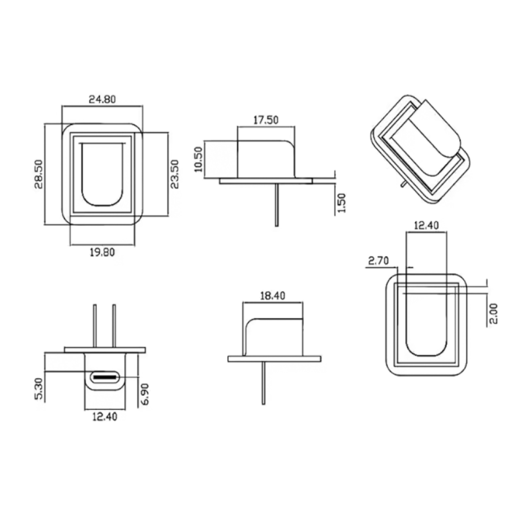 Разъем USB Type-C 2pin пришивной на одежду