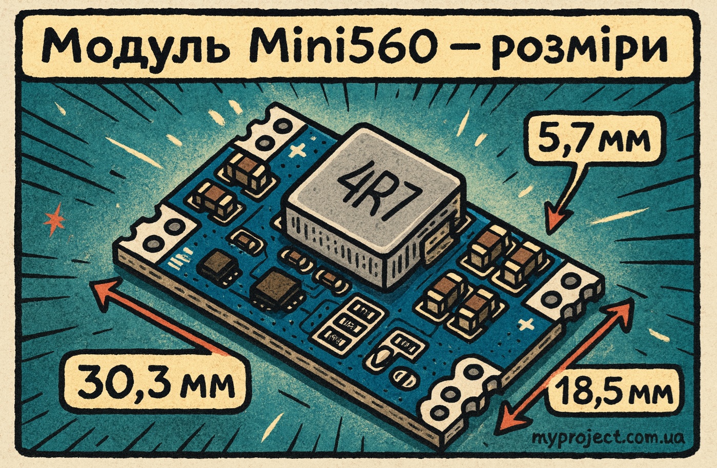 Модуль Mini560 з вказанням розмірів