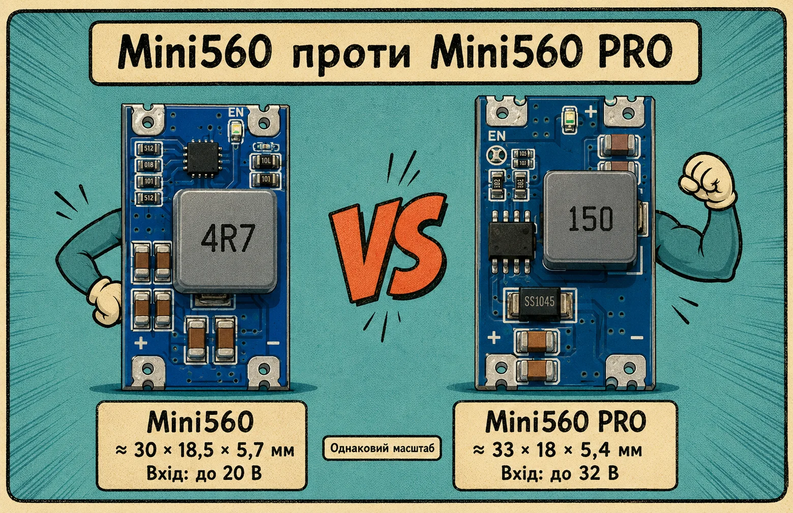 Стилізоване порівняння компактних модулів Mini560 та Mini560 PRO