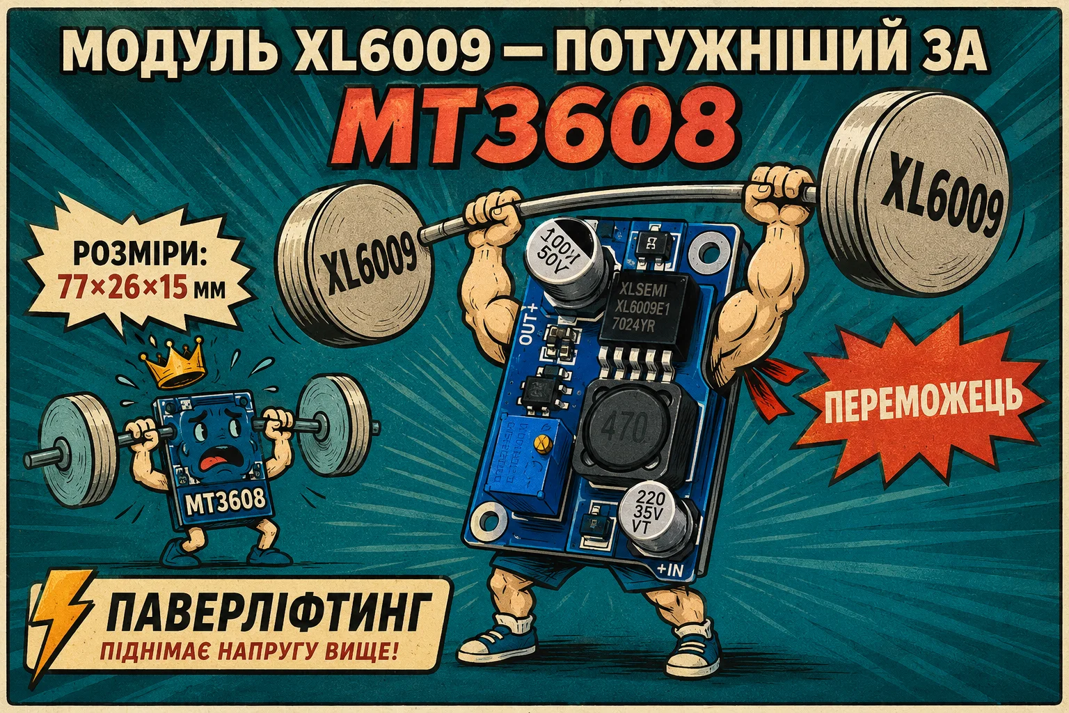 Стилізований модуль XL6009 для підвищення постійної напруги