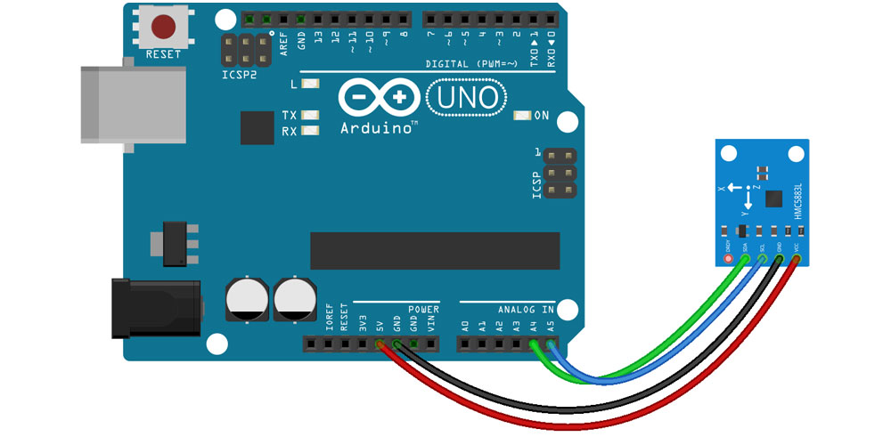 Схема подключения датчика QMC5883 к Arduino