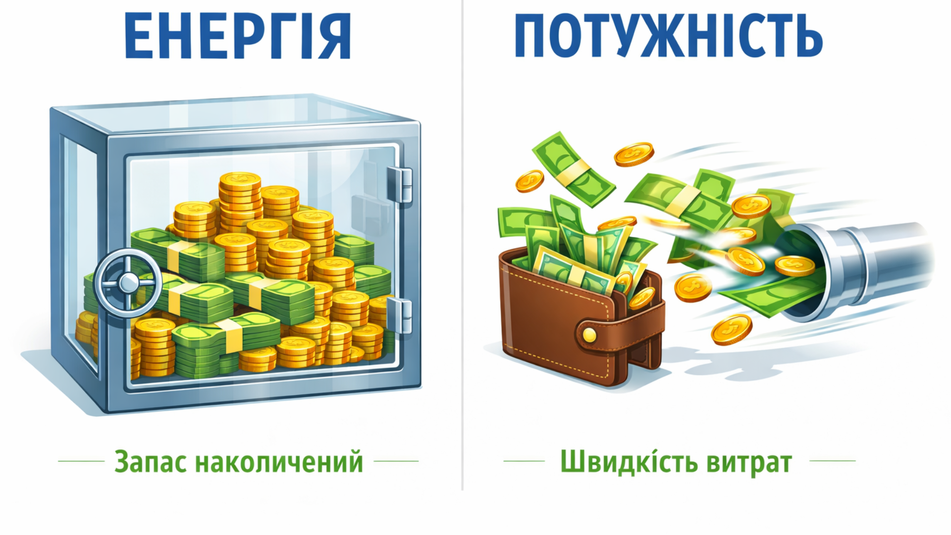 Аналогия энергии и мощности с деньгами