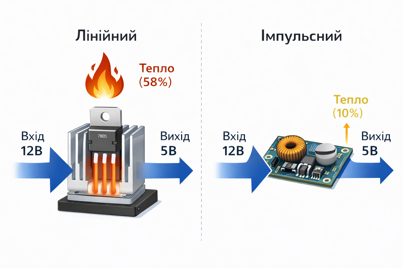 Сравнение линейного и импульсного стабилизатора