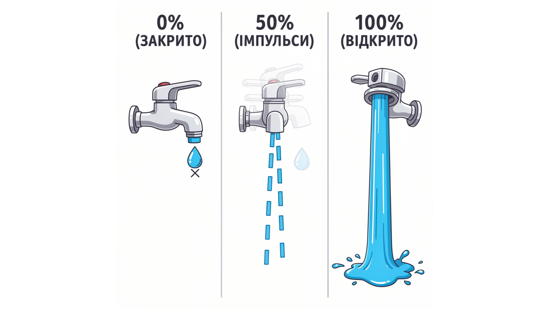 Аналогия PWM с краном воды: быстрое переключение создает средний поток