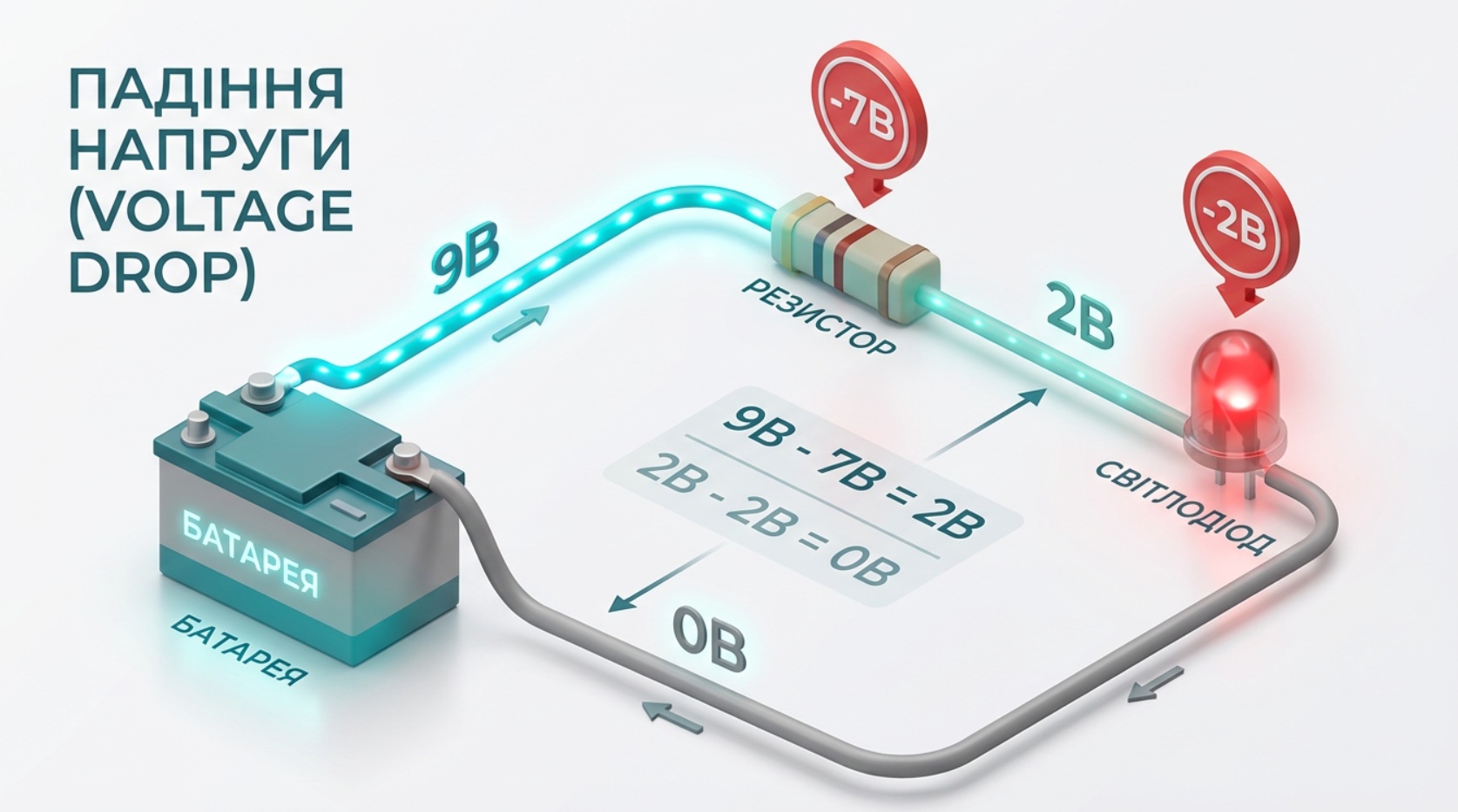 Схема підключення світлодіода з резистором