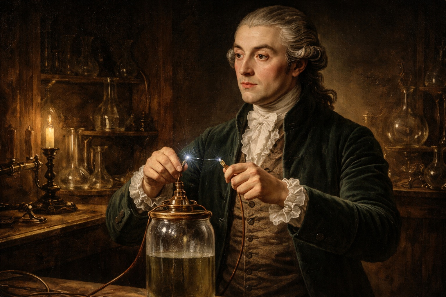 Генрі Кавендіш проводить експеримент з лейденською банкою